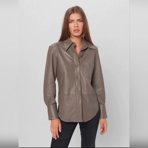 Equipment Femme 100% Lamb Leather Grey Shirt Size Large